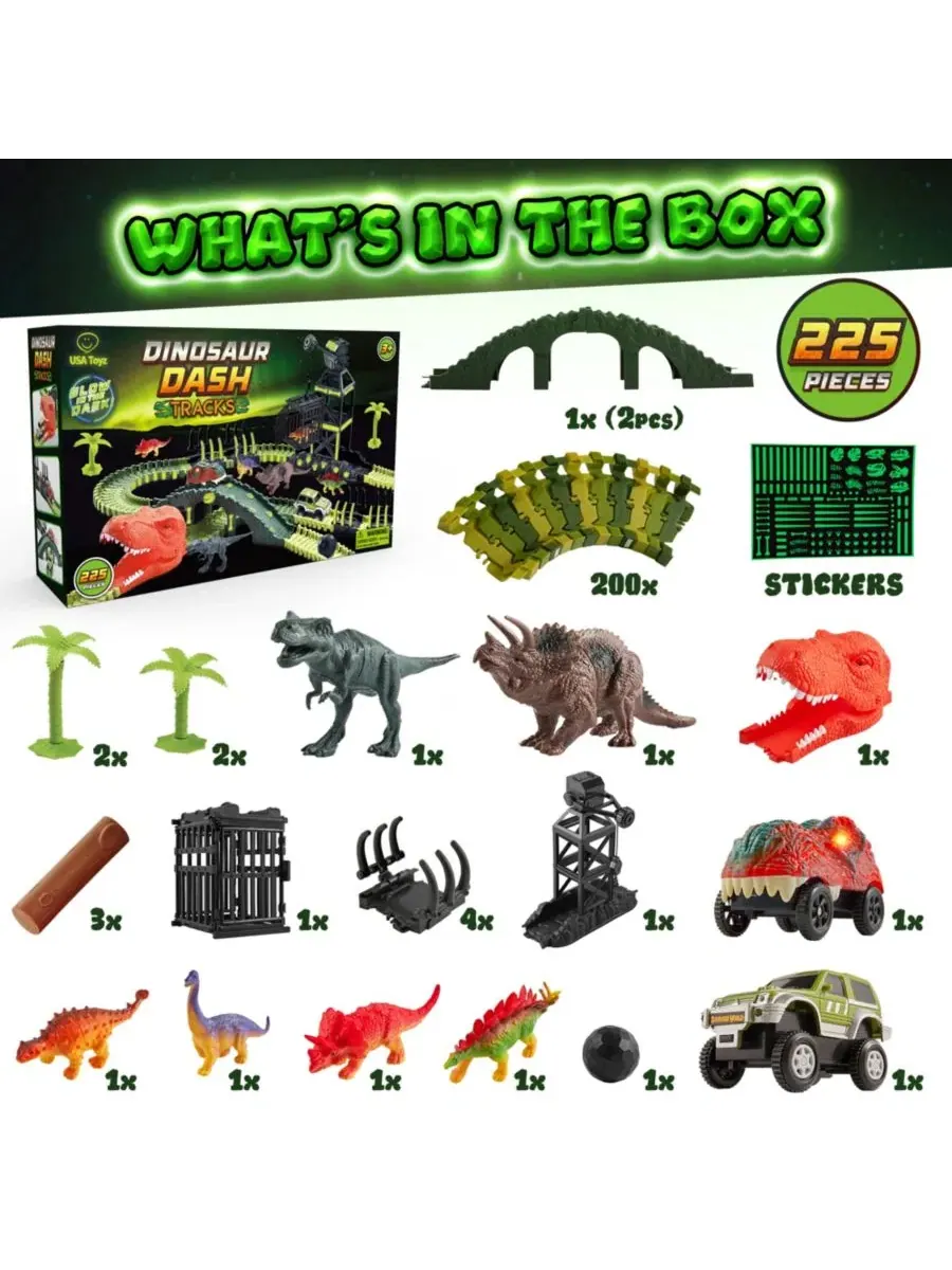 Набор для изучения следов динозавров (STEM), 225 деталей Usa Toyz — изображение 11 из 11, нет цвета
