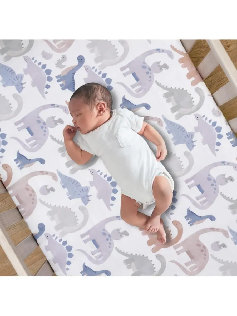 Детская простыня на резинке с динозаврами Lambs & Ivy — изображение 2 из 6, белый