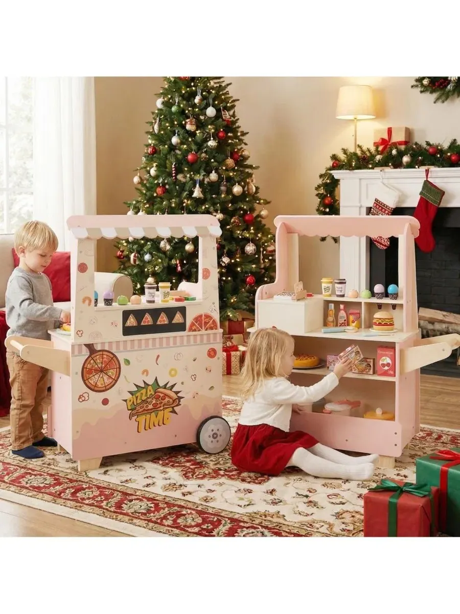 Двусторонний игровой набор с пиццерией и закусочной 40 предметов SUGIFT — изображение 2 из 11, розовый