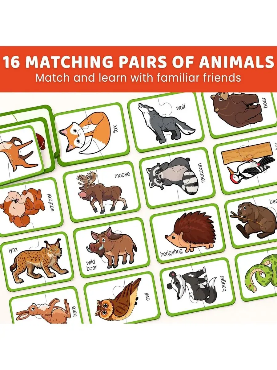 Развивающие пазлы-пары «Животные» из 16 пар, QUOKKA — изображение 3 из 6, лесной