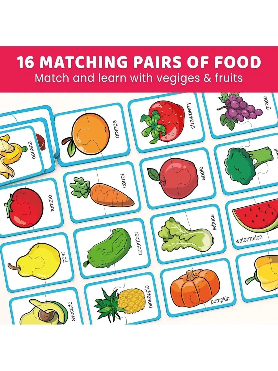 Развивающий набор пазлов для малышей, 16 пар, Fruits & Veggies Quokka — изображение 3 из 6