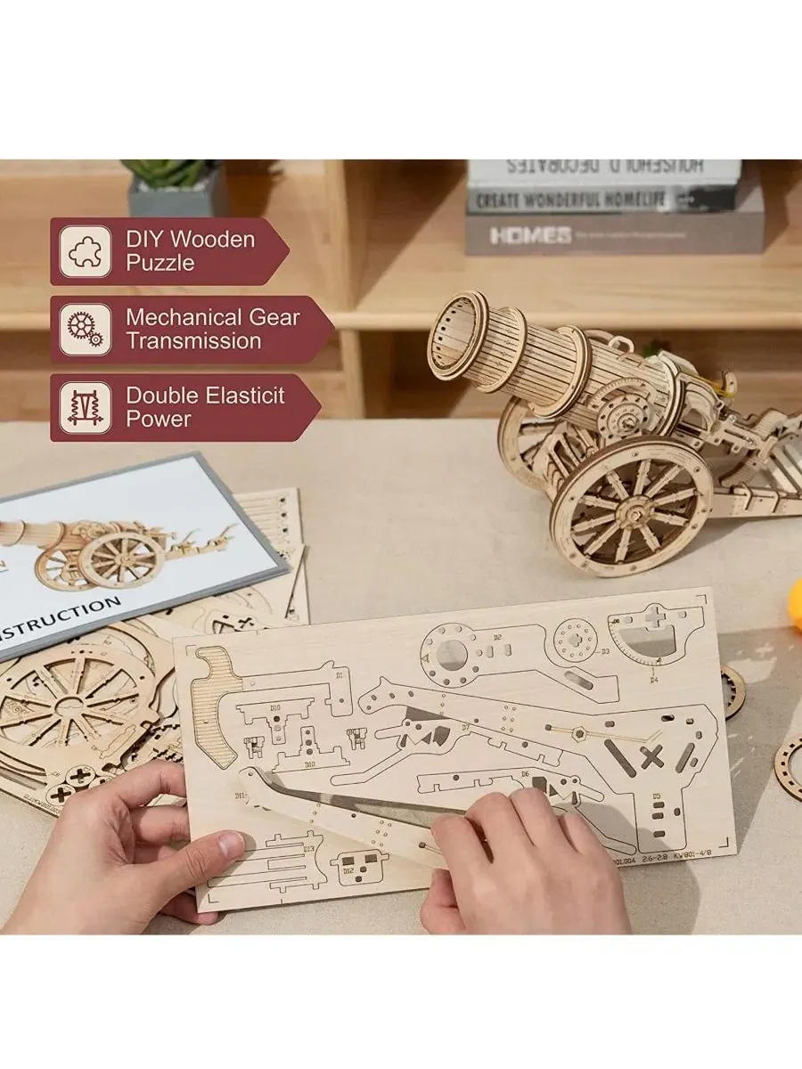 3D-пазл из дерева, 158 деталей, сборная модель, средневековая пушка на колесах Robotime — изображение 2 из 5, светлый бежевый