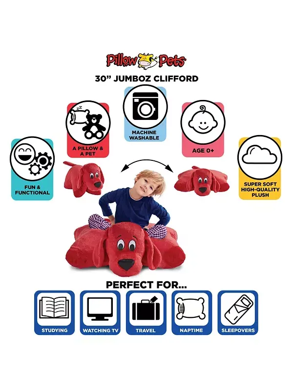 Мягкая игрушка в виде Джамбоса Клифорда, большого красного пса Pillow Pets — изображение 3 из 4, красный