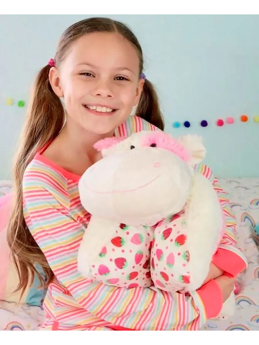Мягкая плюшевая подушка в виде коровы с приятным ароматом Pillow Pets — изображение 3 из 3, розовый