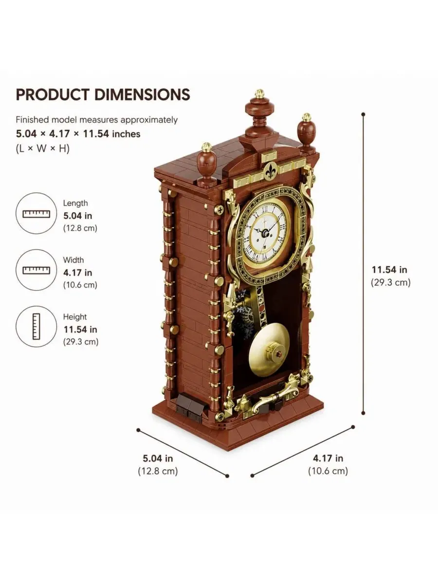 Конструктор Retro Pendulum Clock 751 деталь с кварцевым механизмом Contixo — изображение 2 из 7, коричневый