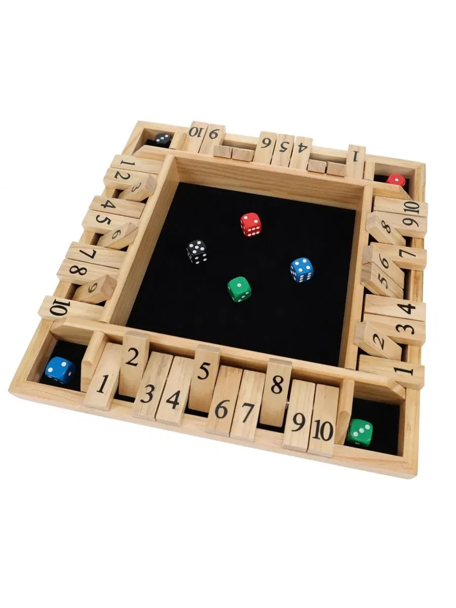 Настольная игра в кости Shut the Box для 4 игроков, изготовленная из натурального дерева, 30 см — коричневый