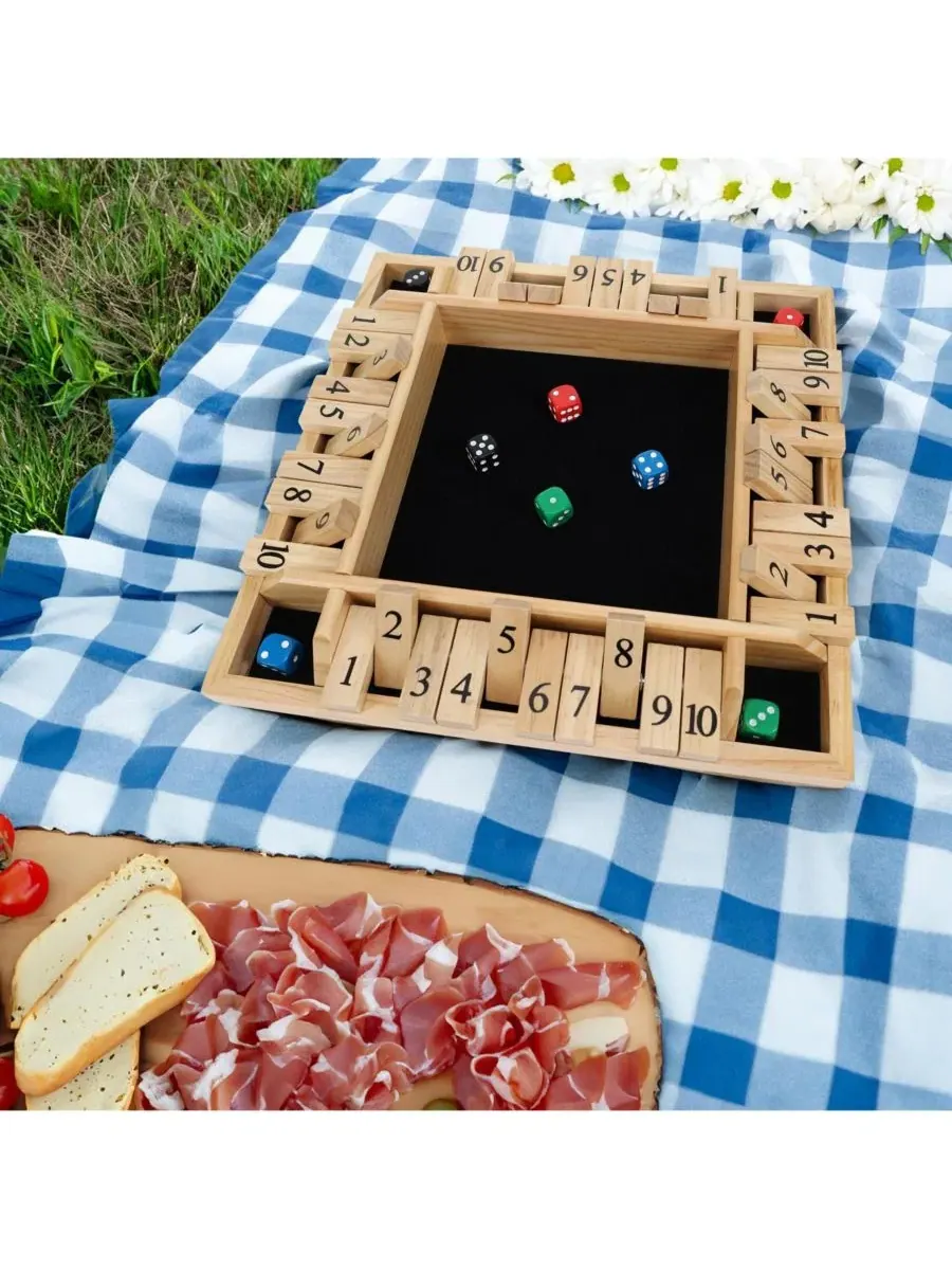 Настольная игра в кости Shut the Box для 4 игроков, изготовленная из натурального дерева, 30 см — изображение 2 из 7