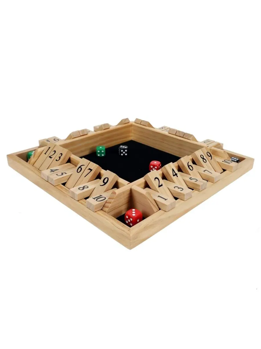 Настольная игра в кости Shut the Box для 4 игроков, изготовленная из натурального дерева, 30 см — изображение 4 из 7