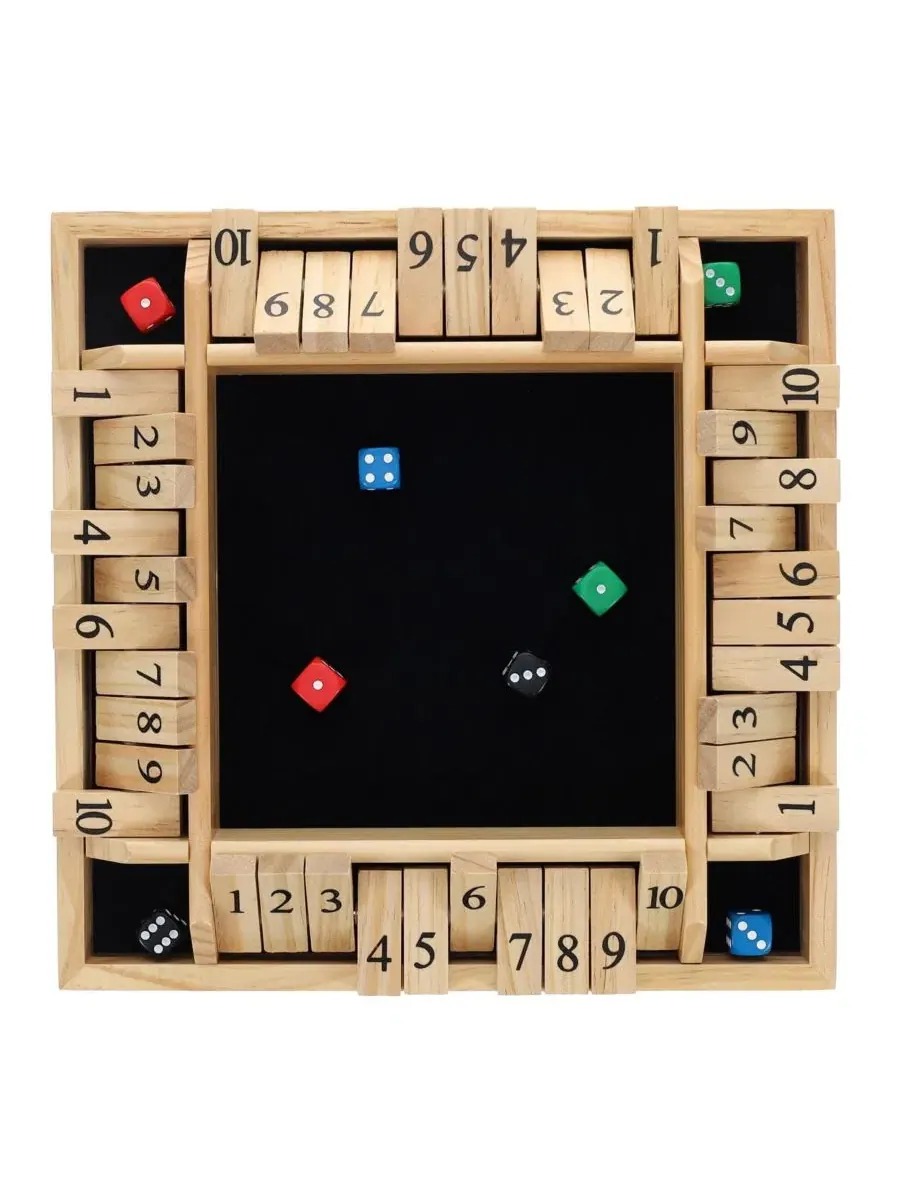 Настольная игра в кости Shut the Box для 4 игроков, изготовленная из натурального дерева, 30 см — изображение 6 из 7