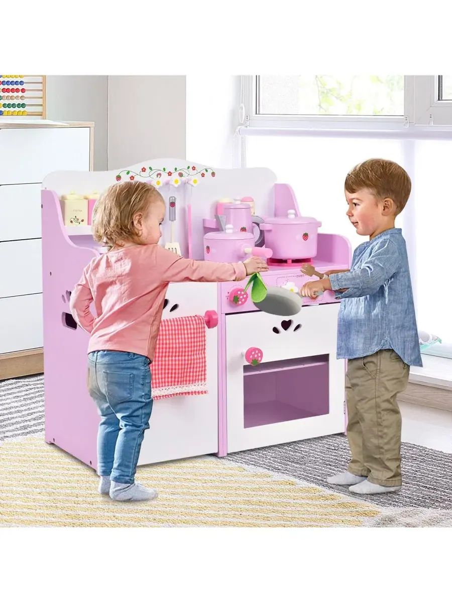 Детский деревянный игрушечный кухонный набор «Клубника» для ролевых игр в приготовление еды Sugift — изображение 5 из 9