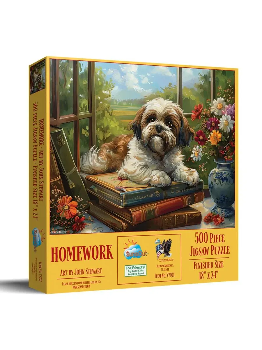 Пазл 500 деталей Homework Shih Tzu SunsOut, 46x61 см