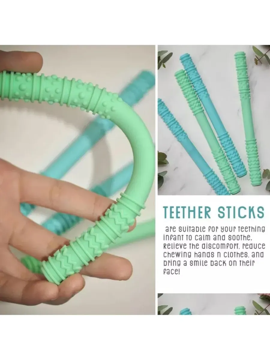 Прорезыватели для зубов Baby Hollow Teething Tubes - мягкие силиконовые палочки для прорезывания — изображение 4 из 5, синий