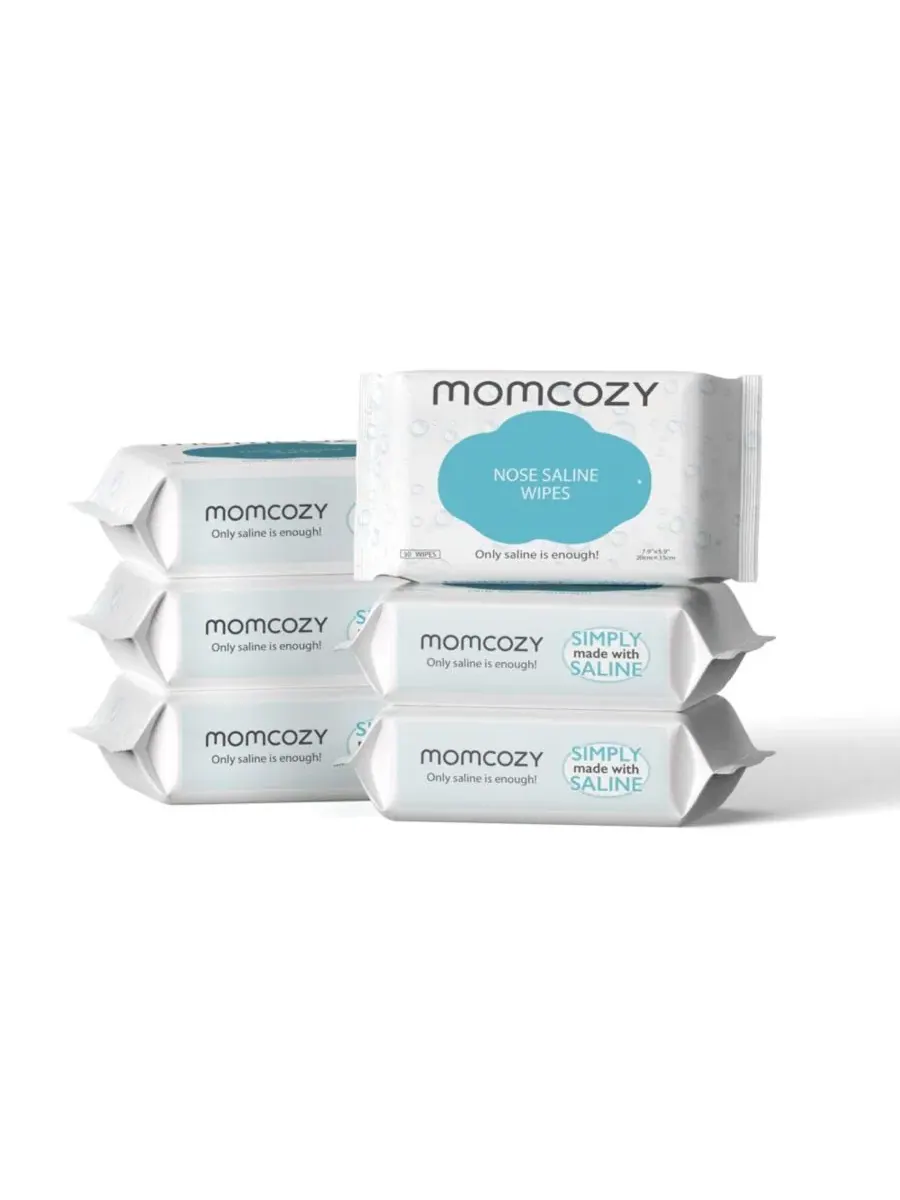 Детские влажные салфетки для носа с солевым раствором, 30 штук (6 упаковок) Momcozy — белый
