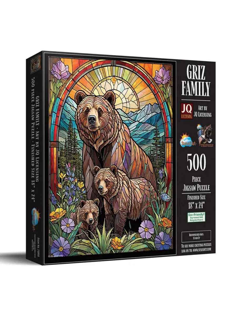 Пазл Griz Family Stained Glass Bears, 500 деталей SunsOut