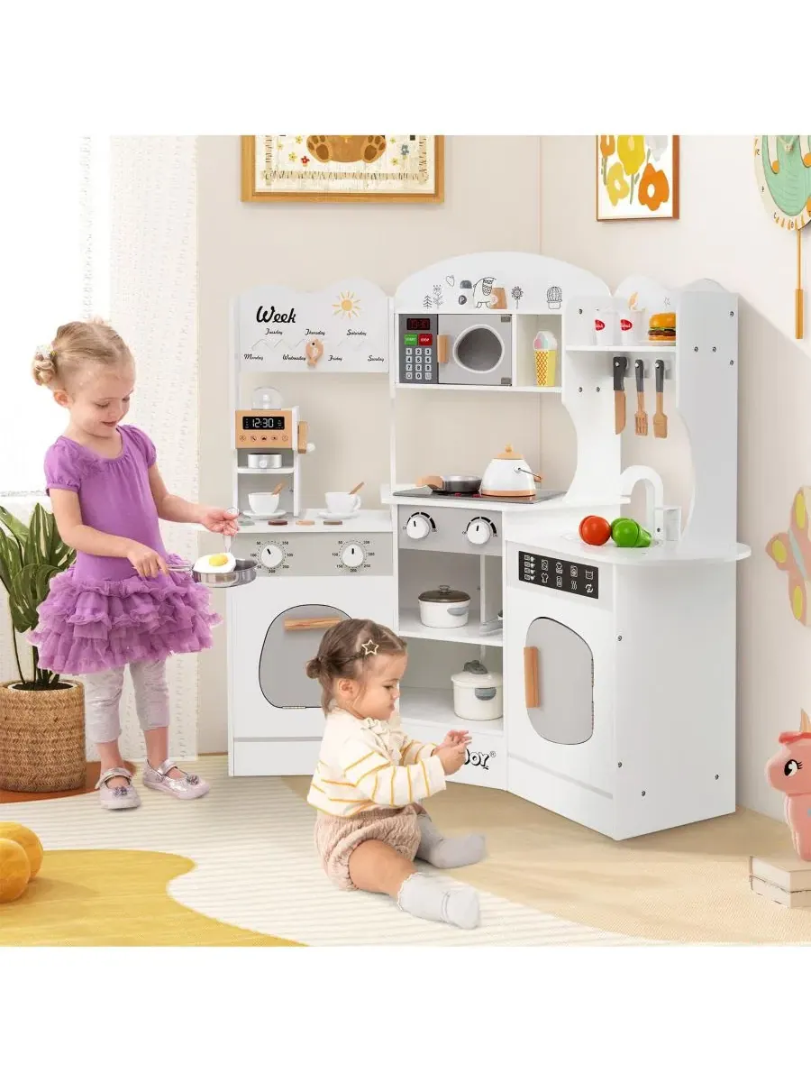 Угловой кухонный игровой набор с кофемашиной и слайдером SUGIFT — изображение 3 из 11, белый