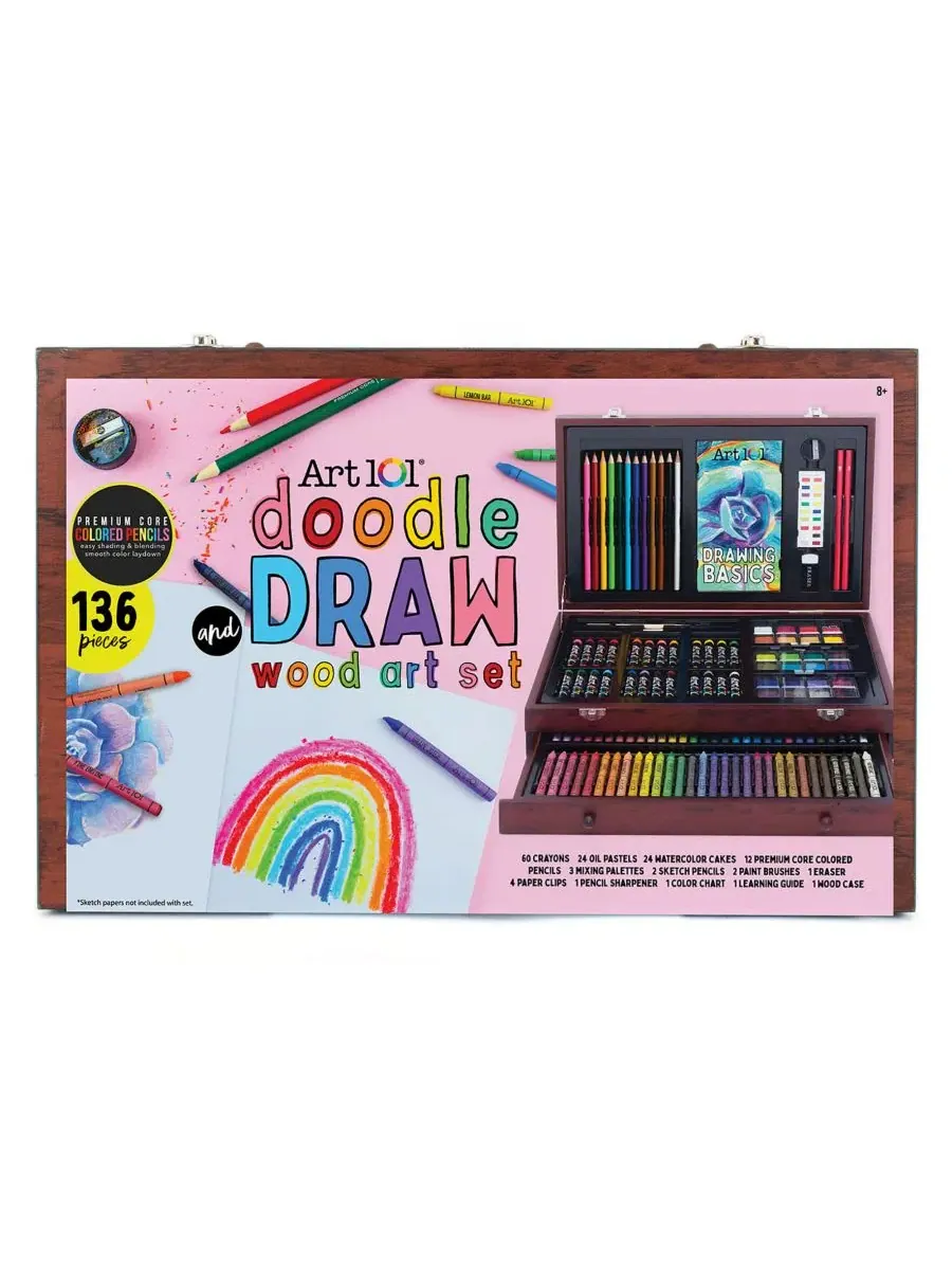 Набор для рисования Doodle and Draw Wood Art Set, 136 предметов Art 101 — мульти
