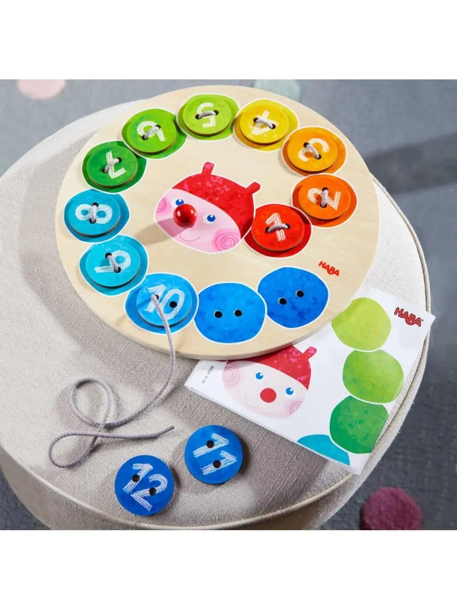 Развивающая игрушка-шнуровка Rainbow Caterpillar с деревянными деталями Haba — изображение 3 из 6, синий