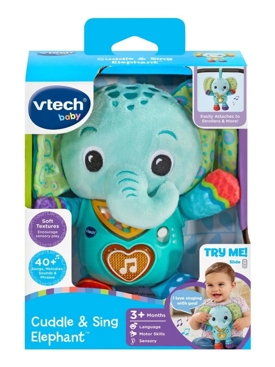 Мягкая игрушка с музыкальным модулем Cuddle and Sing Elephant VTech — изображение 2 из 4, мульти