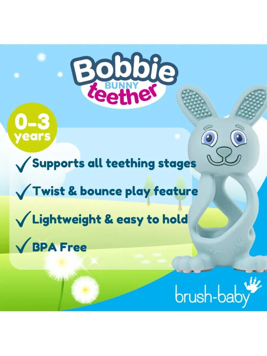 Детский прорезыватель для зубов Bobbie Bunny, эвкалиптово-зеленый, Игрушка-прорезыватель с функцией — изображение 4 из 10