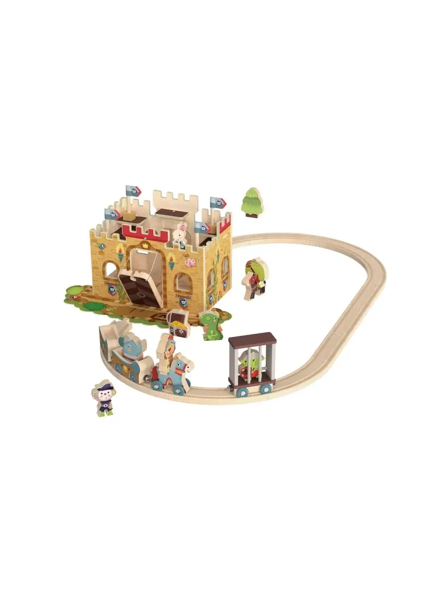 Деревянный игровой набор Замок с поездом, 45 деталей, Castle Play World Bababoo and friends, Open