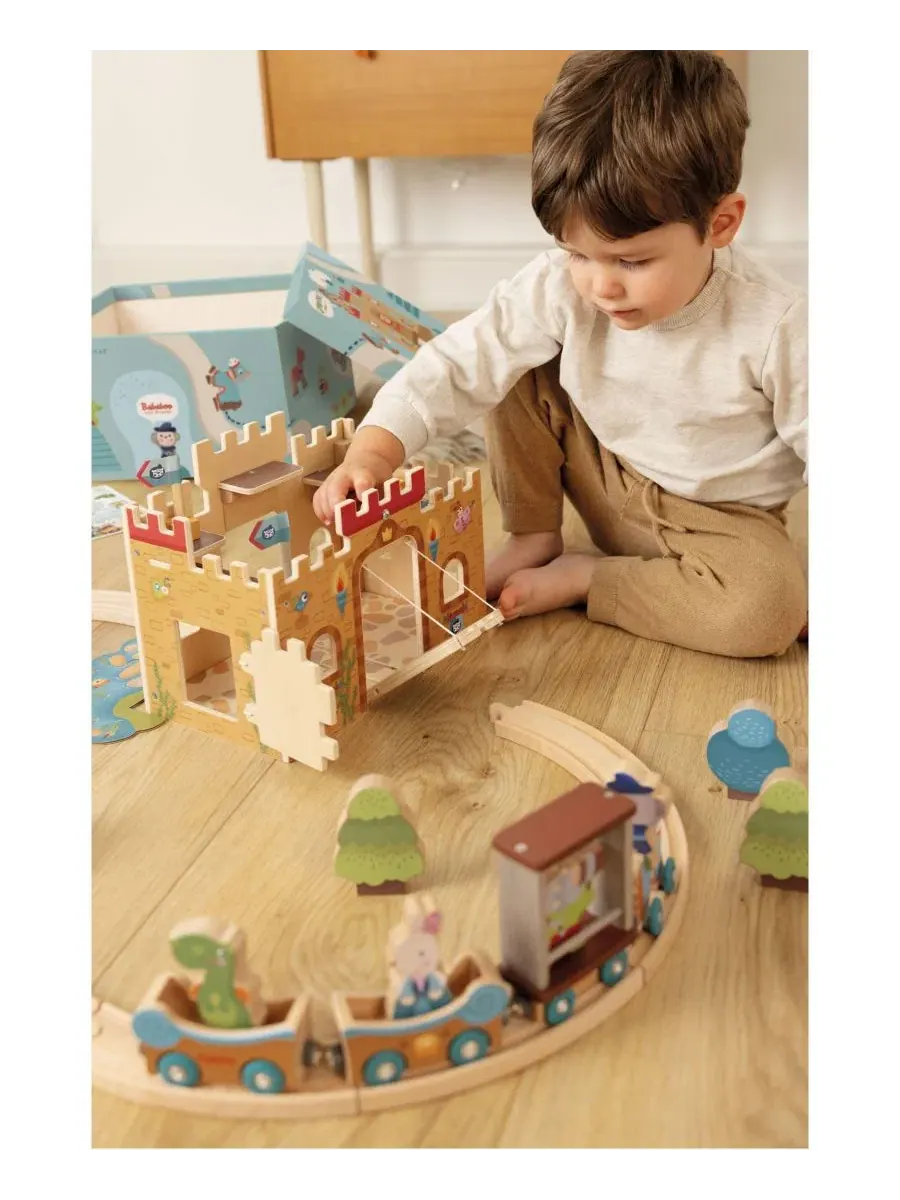 Деревянный игровой набор Замок с поездом, 45 деталей, Castle Play World Bababoo and friends, Open — изображение 3 из 6