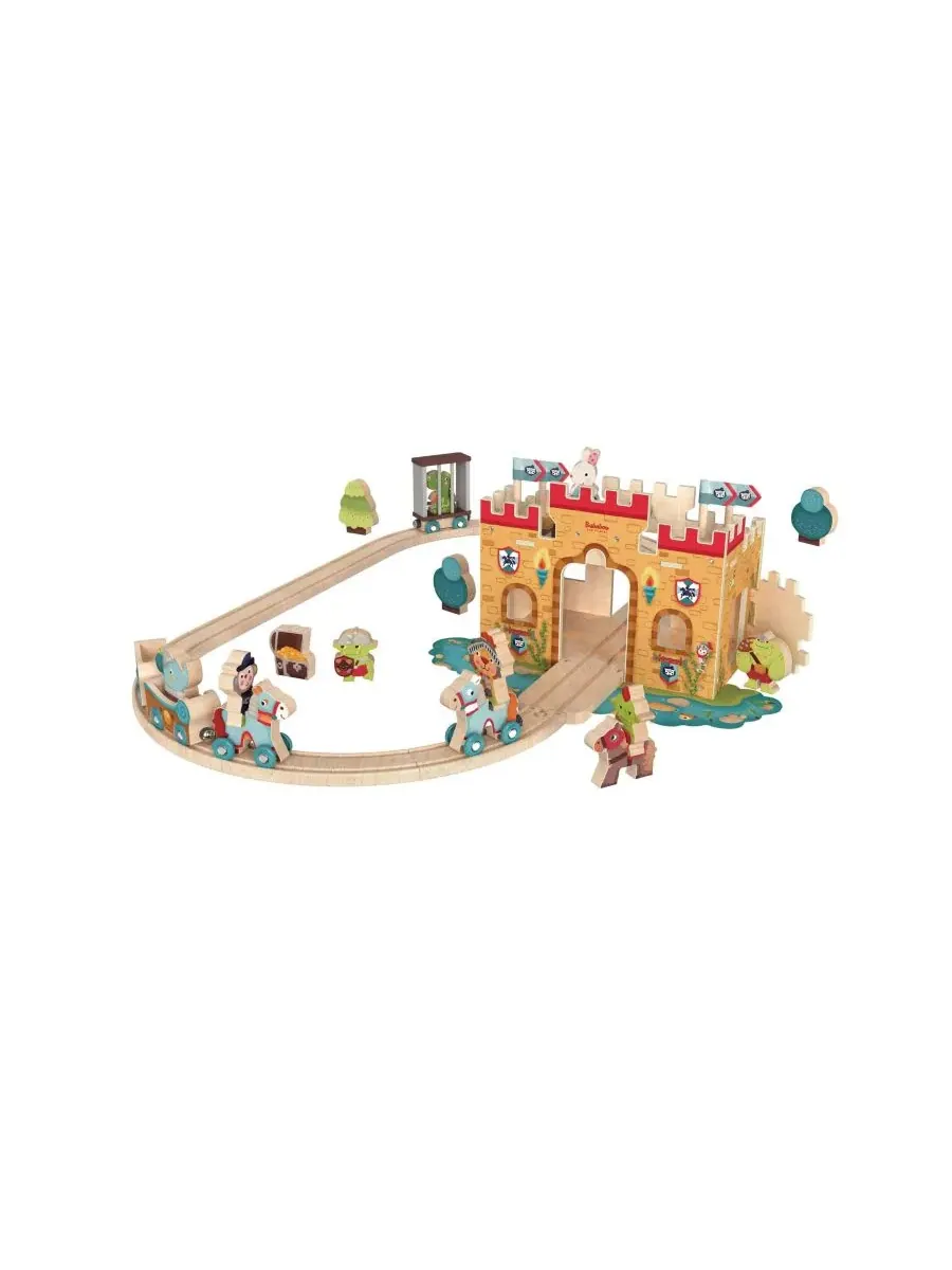 Деревянный игровой набор Замок с поездом, 45 деталей, Castle Play World Bababoo and friends, Open — изображение 5 из 6