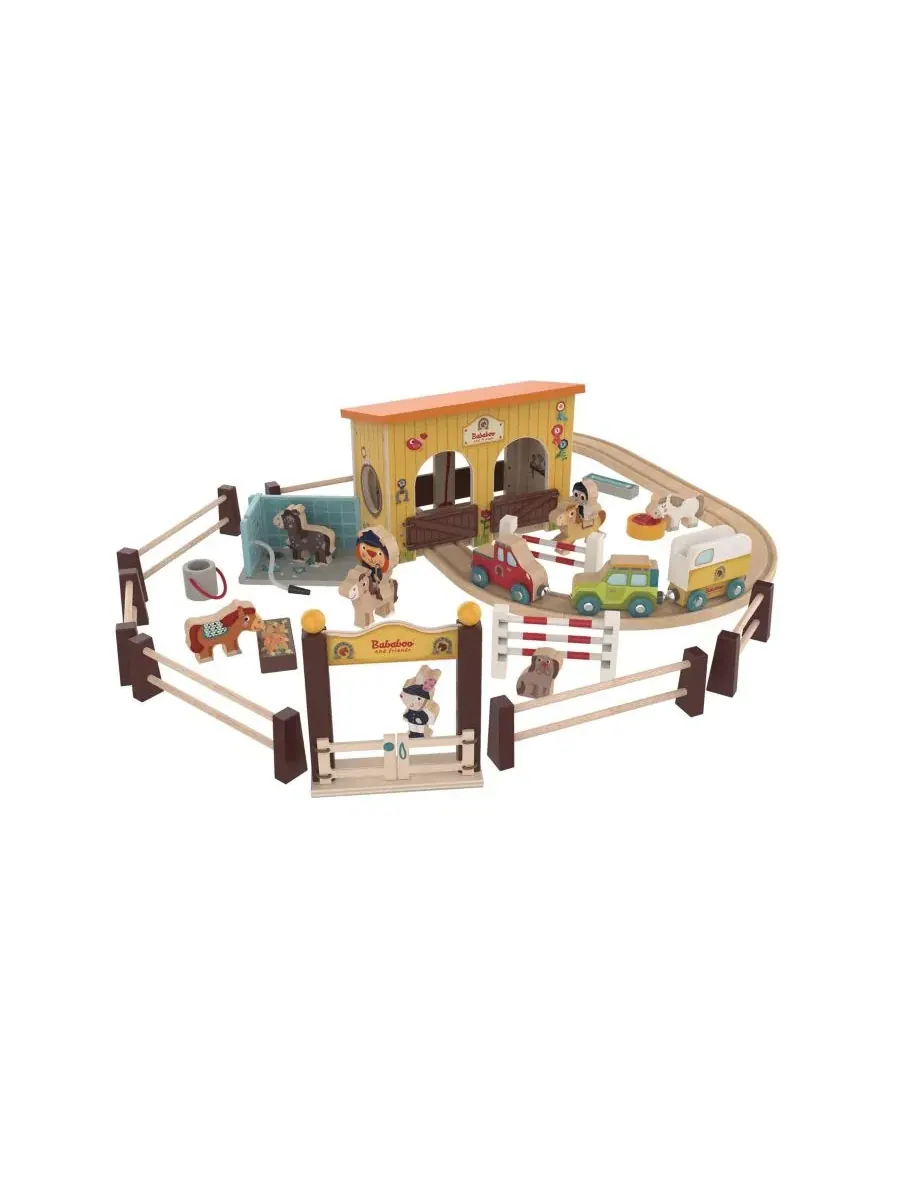Деревянный игровой набор с конюшней и поездом Bababoo and friends, Horse Stable Play World, Open