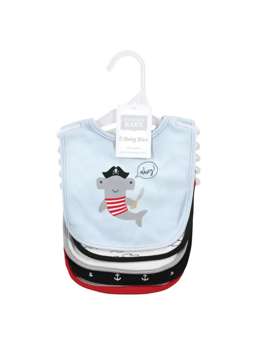 5 мягких детских нагрудников из трикотажа Hudson Baby, Pirate Shark — изображение 2 из 7