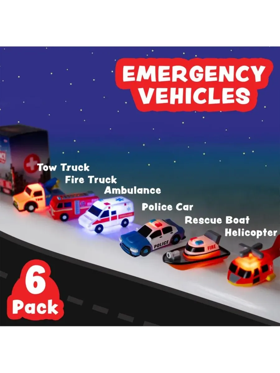 Набор из 6 светящихся игрушек для ванной Emergency Cars GNUADZ, Emergency — изображение 2 из 4