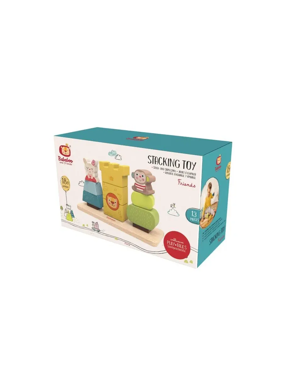 Развивающая игрушка деревянная для малышей, 13 деталей, Friends Stacking Toy Bababoo and friends — изображение 2 из 6