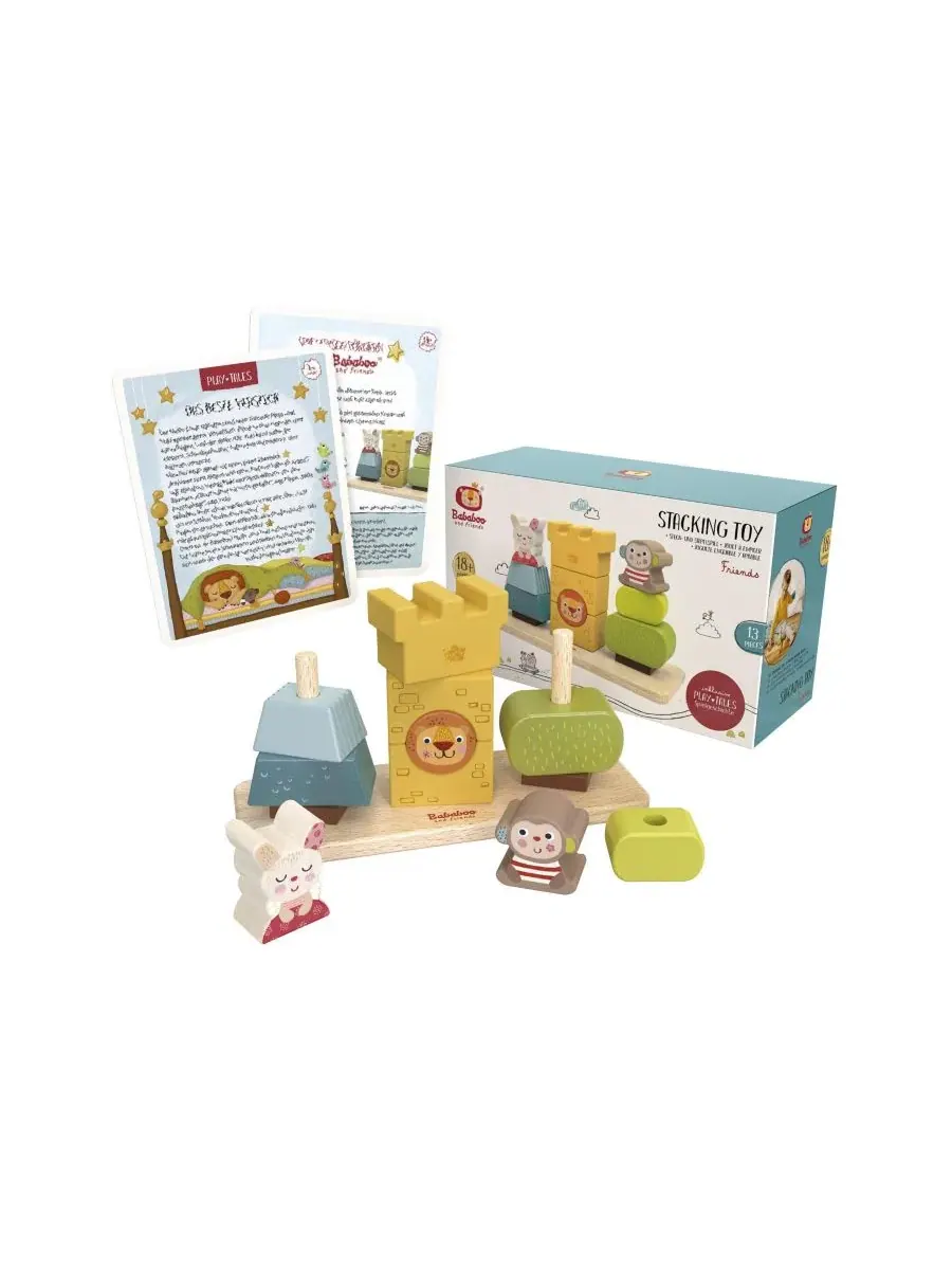 Развивающая игрушка деревянная для малышей, 13 деталей, Friends Stacking Toy Bababoo and friends — изображение 5 из 6