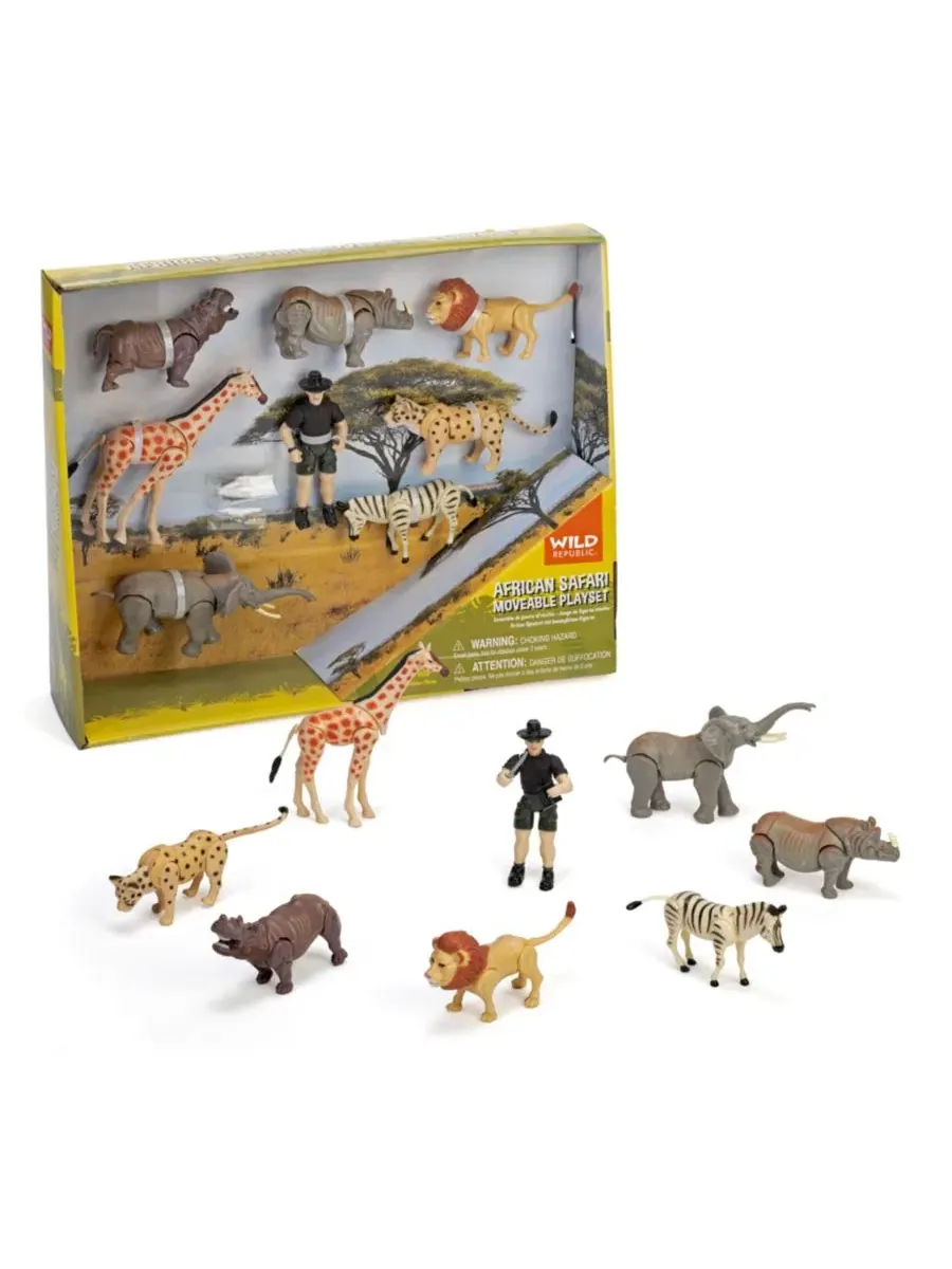 Набор игровой Safari с подвижными фигурками, 8 видов африканских животных и гид Wild Republic