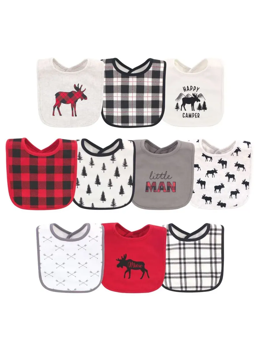 Набор из 10 мягких нагрудников для кормления с переплетением нитей Hudson Baby, Buffalo Plaid Moose