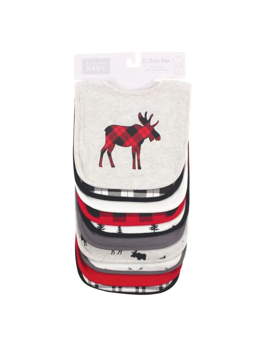 Набор из 10 мягких нагрудников для кормления с переплетением нитей Hudson Baby, Buffalo Plaid Moose — изображение 2 из 4