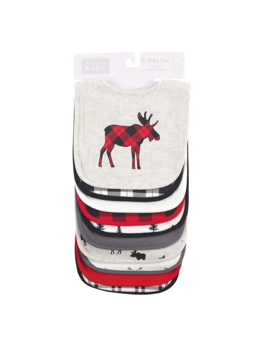 Набор из 10 мягких нагрудников для кормления с переплетением нитей Hudson Baby, Buffalo Plaid Moose — изображение 3 из 4