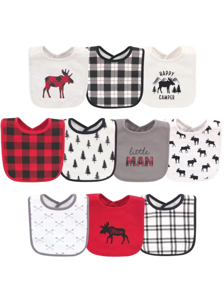 Набор из 10 мягких нагрудников для кормления с переплетением нитей Hudson Baby, Buffalo Plaid Moose — изображение 4 из 4