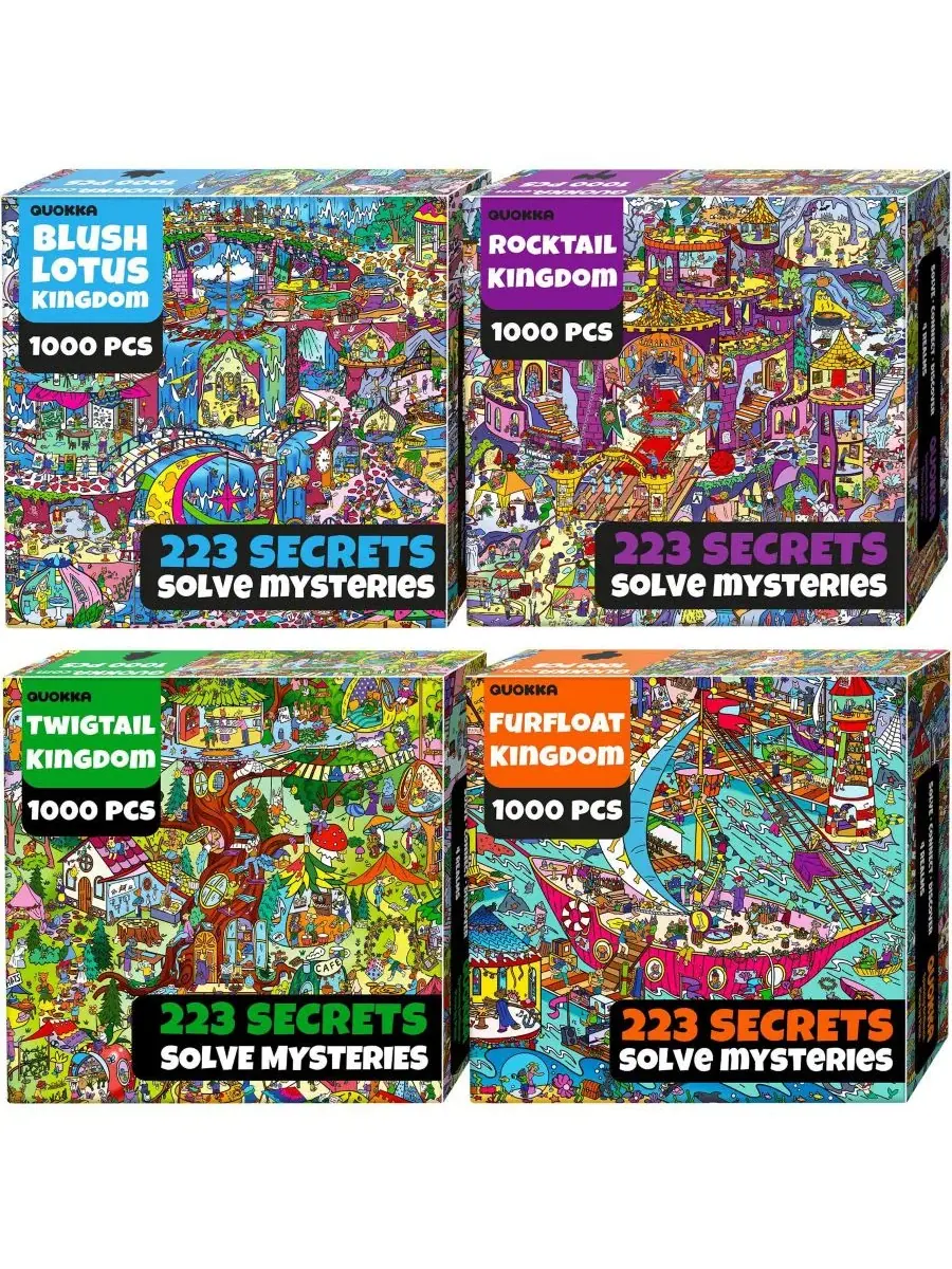 Пазл 1000 элементов с принтом, 223 скрытыми секретами и аудиоисторией Quokka, 4 Puzzle Set