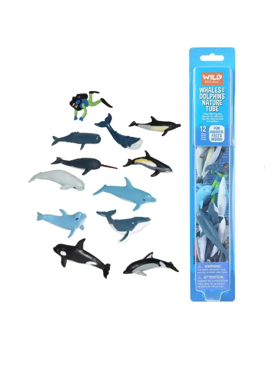 Набор фигурок китов и дельфинов, 12 предметов, модели Nature Tube Whale and Dolphin Wild Republic