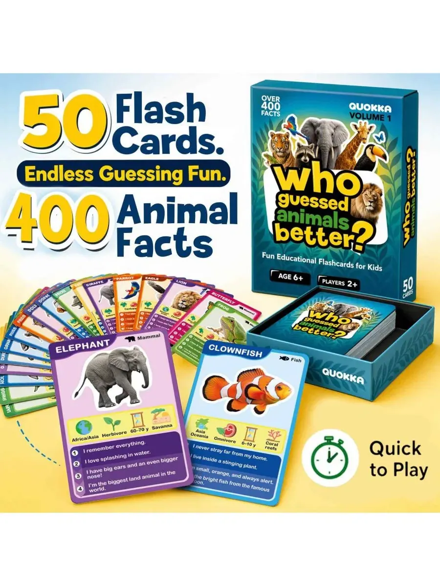 Настольная игра-угадайка Who Guess It Better, 50 карточек Quokka, Animals Vol 1 — изображение 2 из 6
