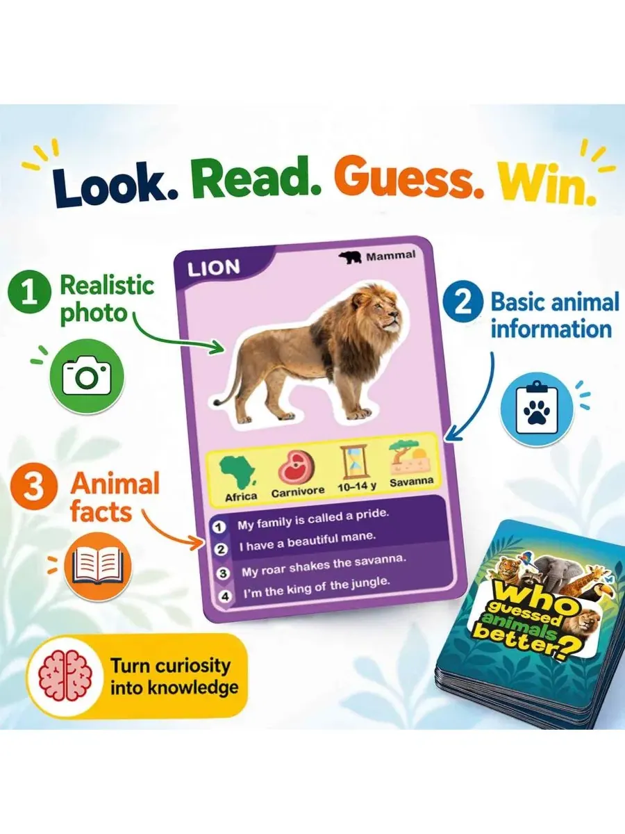 Настольная игра-угадайка Who Guess It Better, 50 карточек Quokka, Animals Vol 1 — изображение 5 из 6