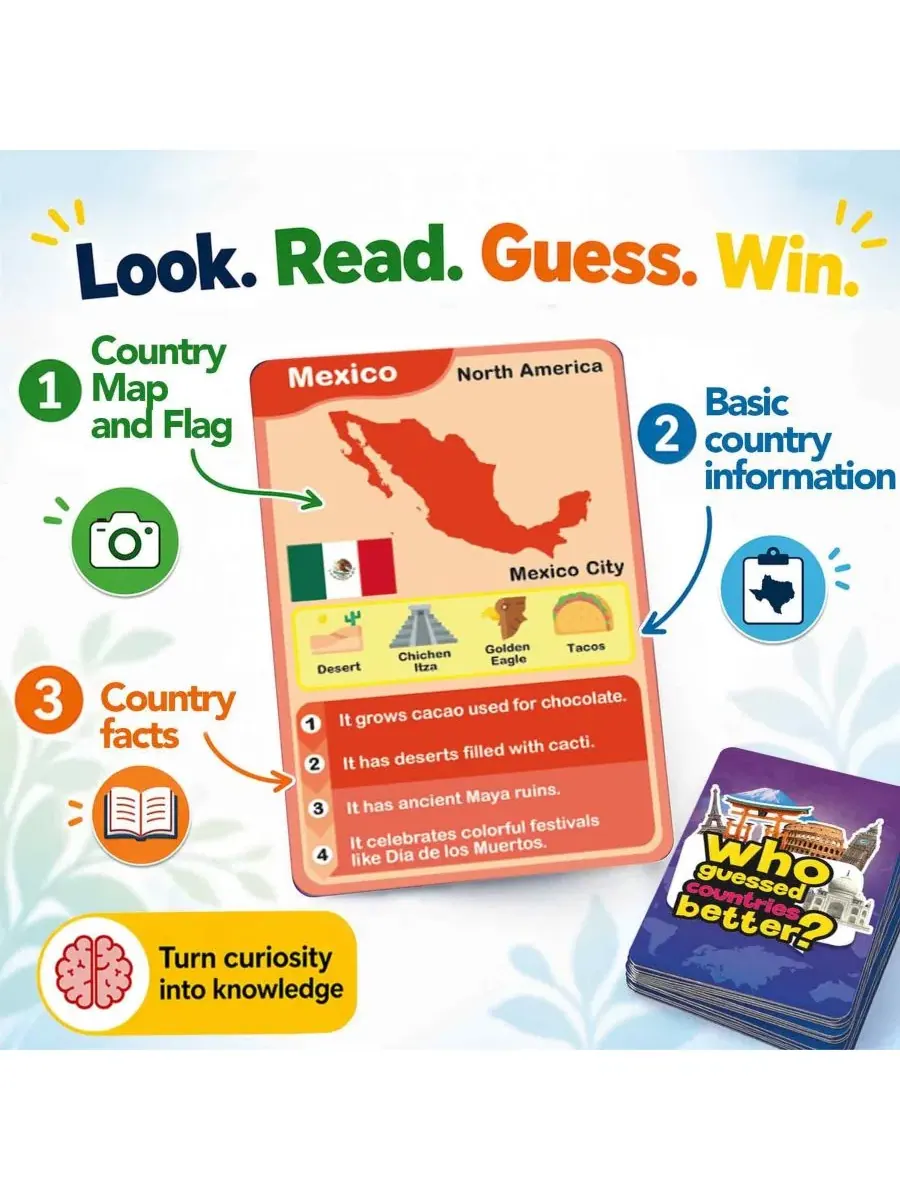 Настольная карточная игра Who Guess It Better, 50 карточек Quokka, World Countries — изображение 5 из 6