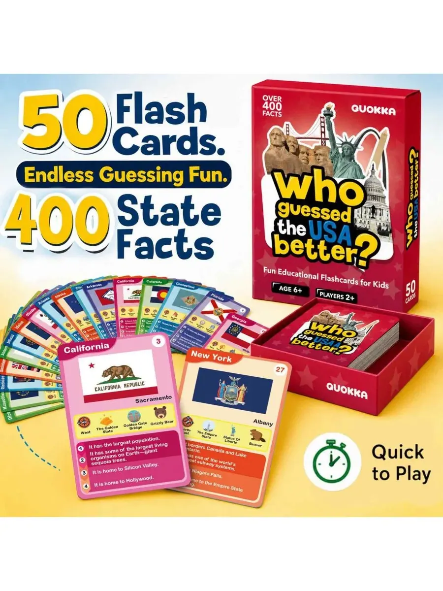 Настольная игра-викторина Who Guess It Better, 50 карточек Quokka, Usa States — изображение 2 из 6