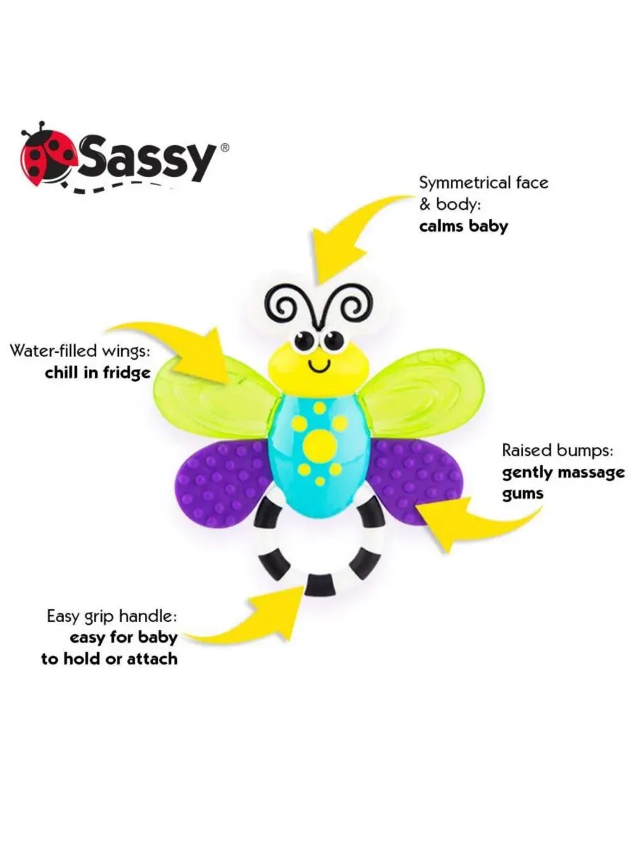Прорезыватель для зубов Sassy Flutterby с наполнителем из воды, массажные резинки с различными — изображение 3 из 3