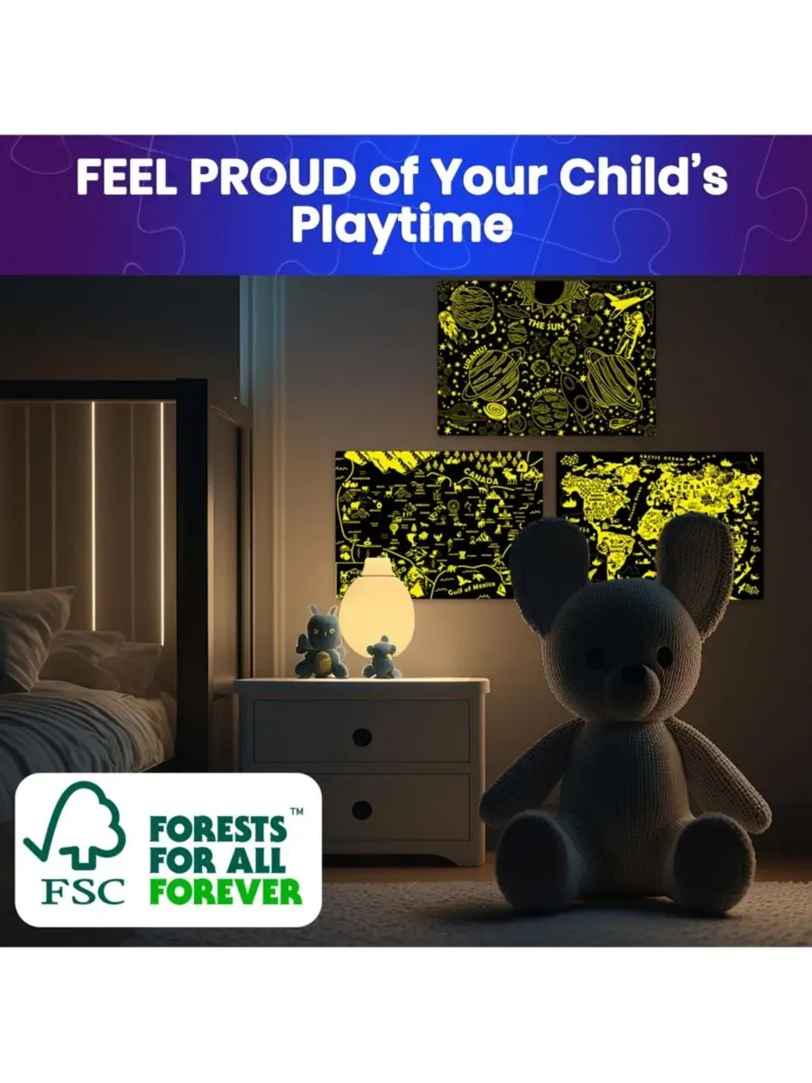 100 пазлов для детей 4-8 лет - Светящаяся в темноте карта США, карта мира и Солнечной системы — изображение 6 из 8
