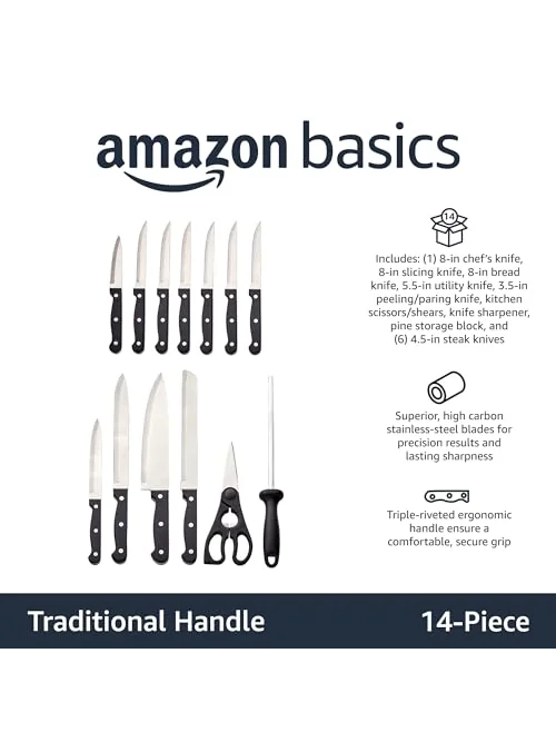 Amazon Basics набор кухонных ножей 14 предметов — 2