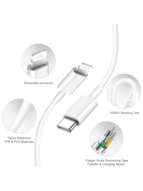 Зарядное устройство iPhone 20W USB-C с кабелем 6FT — изображение 3 из 6, белый