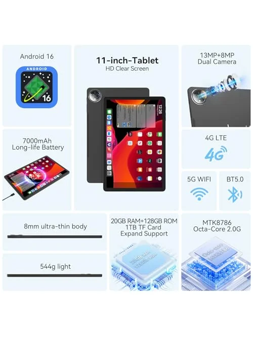 Планшет FEONAL 11 дюймов Android 16 — 2