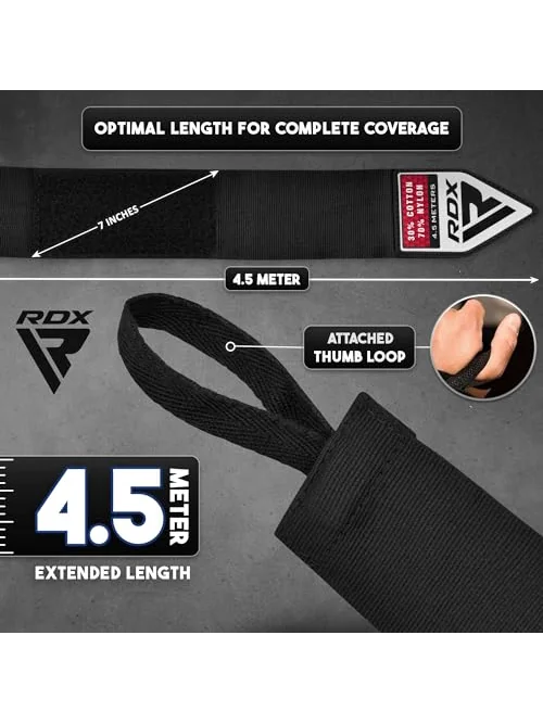 RDX Boxing Hand Wraps — боксёрские бинты 4.5м — изображение 4 из 6, черный