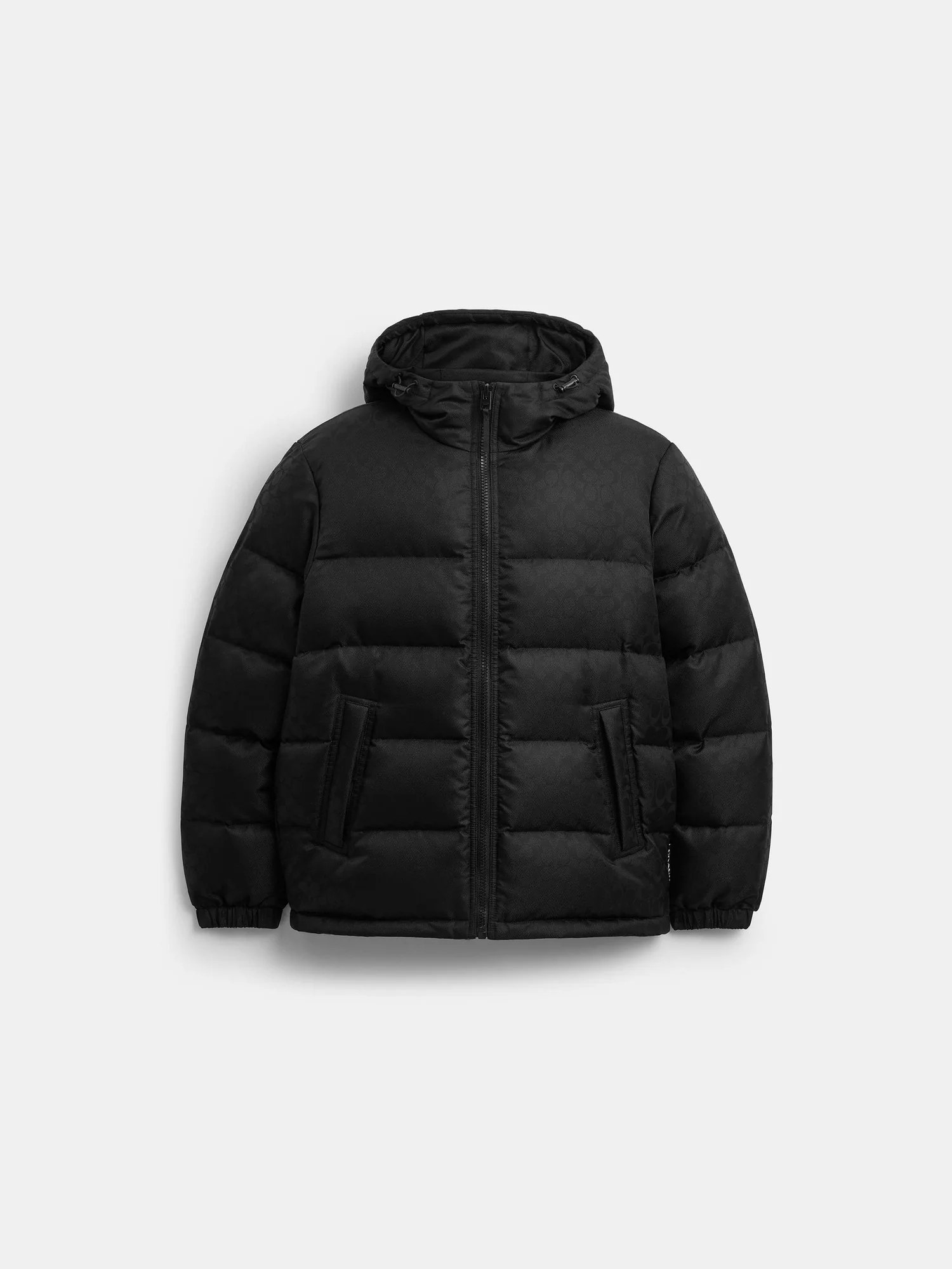 Пуховик Coach с капюшоном и фирменным узором в тон — 15