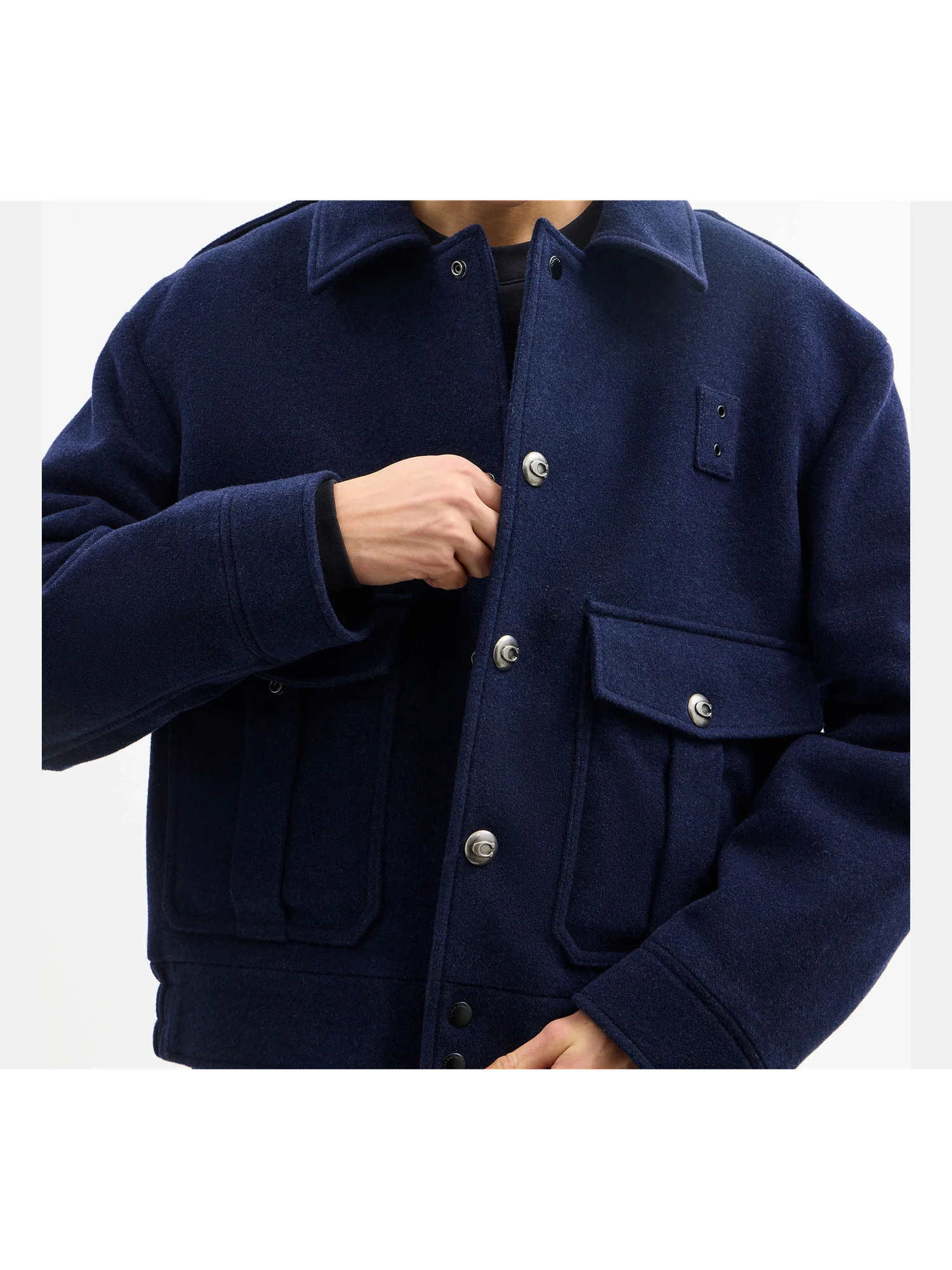 Куртка Coach Short Wool из шерсти, темно-синяя — 2